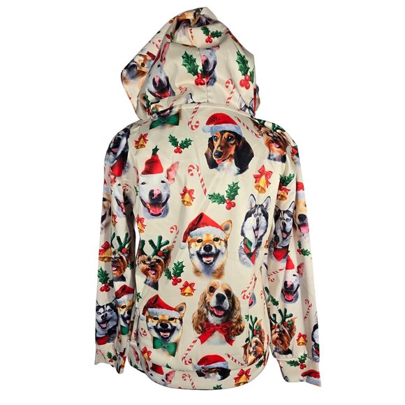 NWOT | Christmas Dog Faces Holiday Print Hoodie Sweatshirt Kangaroo Pocket | Med - Picture 2 of 6